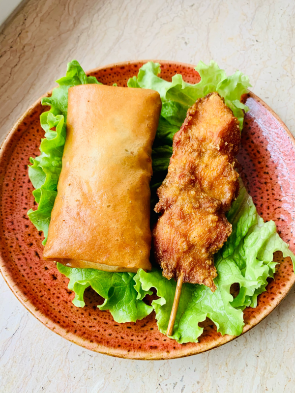 Croquette printanière et brochette de poulet