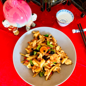Scampis à la sauce haricot noir
