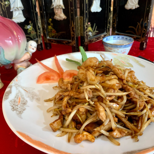 Emincé de porc aux scampis