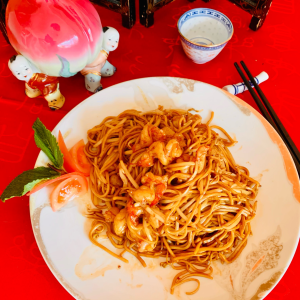 Nouilles sautées aux scampis